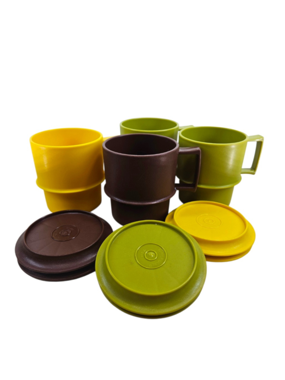 Vintage Tupperware Harvest Colors Stack Cups & Lids Avocado Gold Brown Set of 4